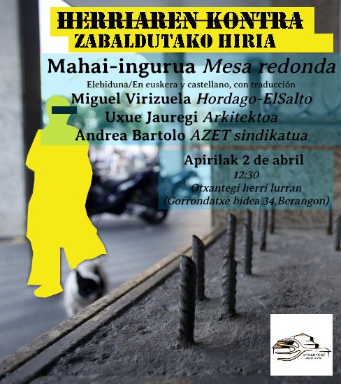 Otxantegi's tweet photo. Zapatuan Otxantegin hirigintza izango dugu hizpide, @TxindurriG (@AzTaldea ), Uxue Jauregi (arkitektoa) eta @MVirizuela (@HORDAGO_ElSalto ) rekin.

Gero herri bazkari eta arrastian kontzertuak!

Animatu! https://t.co/tZ718hHLIL