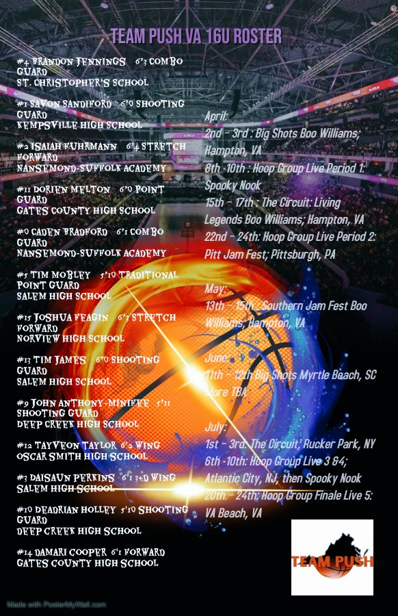 📢‼️🚨🚨 College Coaches!!! Talk soon! 🙏🏽

#TeamPush 16U Roster and Tentative Schedule! <a href="/coach_clai/">Coach Clai</a> <a href="/757Push/">TeamPUSH Homepage</a> <a href="/lowKeY_MaC/">🏁 Reggie 🏁</a> <a href="/CoachKyng/">Coach Street</a>
