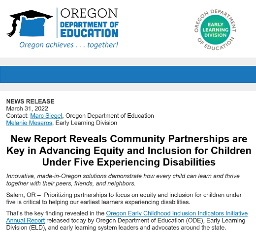 Read the Report: Prioritizing partnerships to focus on equity and inclusion for children under five is critical to helping our earliest learners experiencing disabilities. content.govdelivery.com/accounts/ORED/…