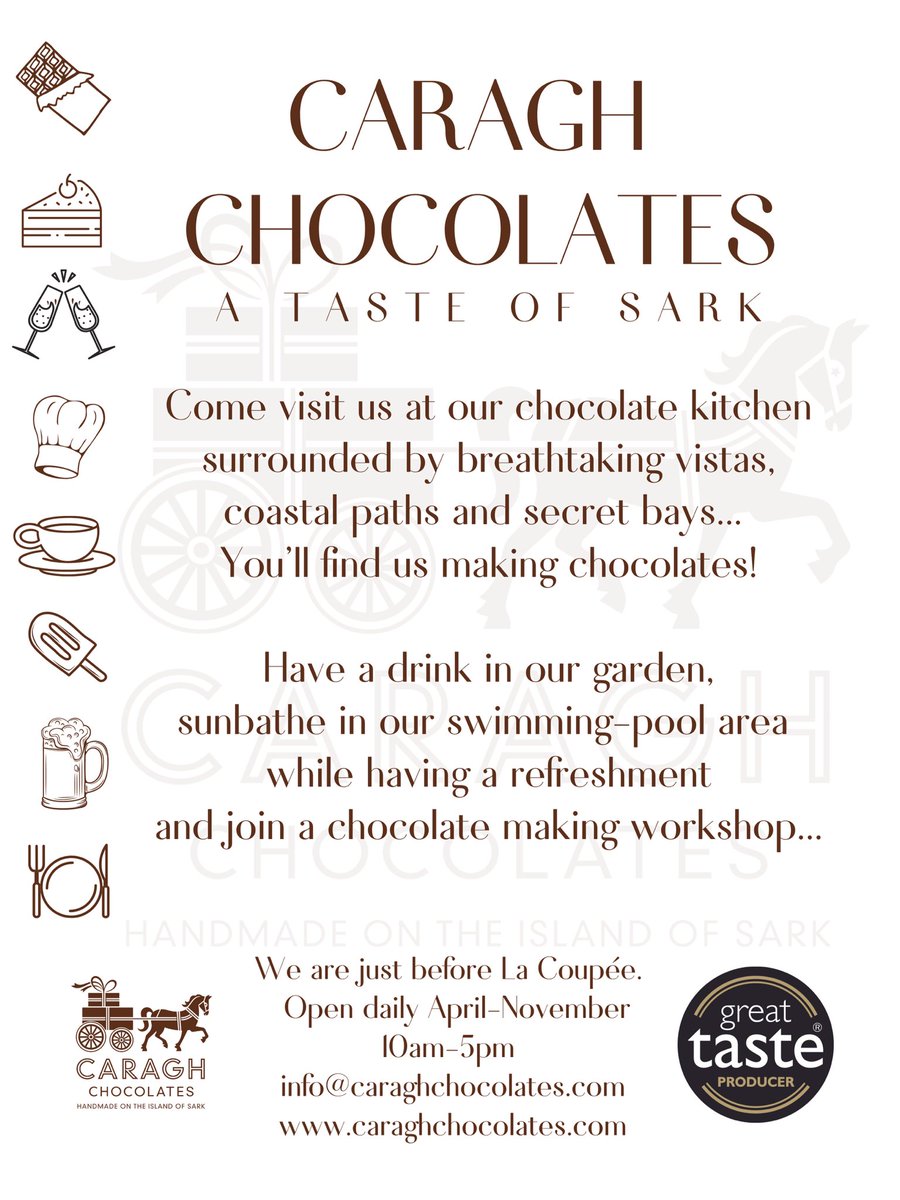 GET EXCITED🤩 WE ARE OPENING THIS SATURDAY! 
💙LOOKING FORWARD TO SEE YOU ALL!🥂
🍫WORKSHOP BOOKINGS OPEN!! SUMMER DATES ARE FILLING UP FAST!

*Open daily 10am-4pm during the first weeks

SEE YOU SOON😘

#byhandbycarriagebyboat #sarkisland #caraghchocolates #chocolate #guernsey