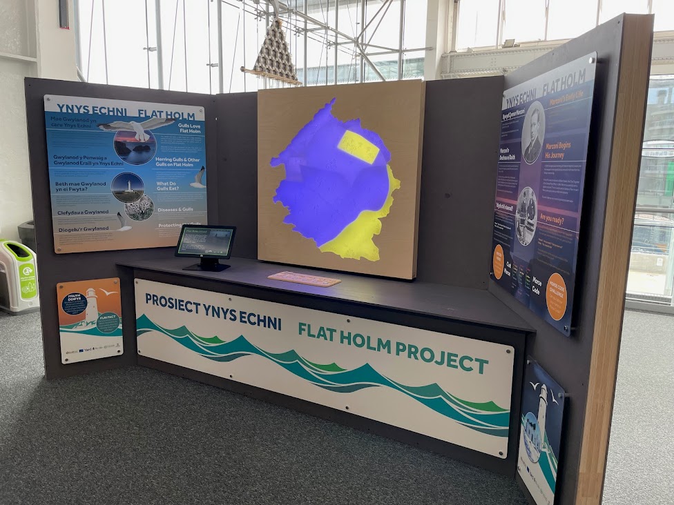 Techniquest's tweet photo. Very excited to have launched a new temporary exhibit earlier this week thanks to the DAPTEC team at Cardiff Met. They've created a way to bring the climate & ecology of Flat Holm Island to life, right here on the mainland thanks to #dataimpressionism. Find it on first floor! 1/2 https://t.co/KSJaa80RkR