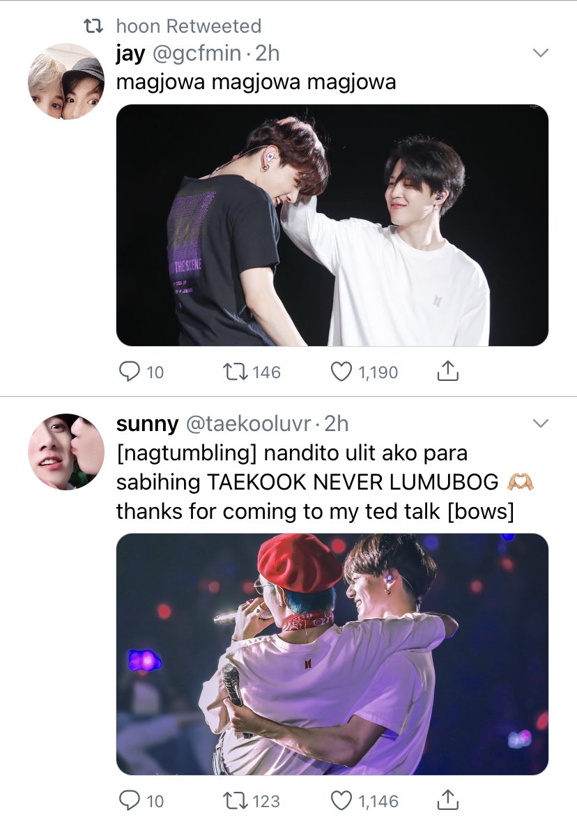 624sun_'s tweet photo. #sunjayau
taekooker sun and jikooker jay na laging nagbabardagulan sa twitter na source of entertainment ng mga stan twt moots nila sa timeline. pero ‘di nila alam na magkakilala sila irl and at crush ni sun si jay. https://t.co/nSMBb5C9Rl