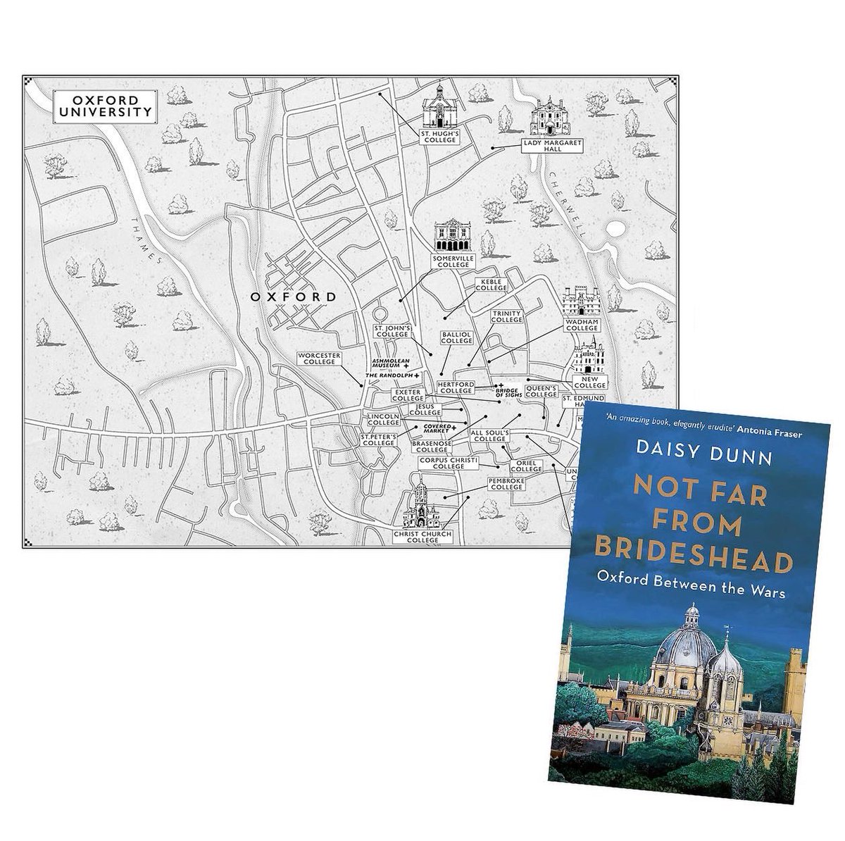 HandMadeMaps's tweet photo. Published today by Weidenfeld &amp; Nicholson , illustrations by Hand Made Maps : “Not Far from Brideshead: Oxford between the Wars” by Daisy Dunn @DaisyfDunn @wnbooks @orion_art_dept #notfarfrombrideshead #oxford #oxforduniversity #oxfordshire #illustratedmap https://t.co/pf2Up2fz7w