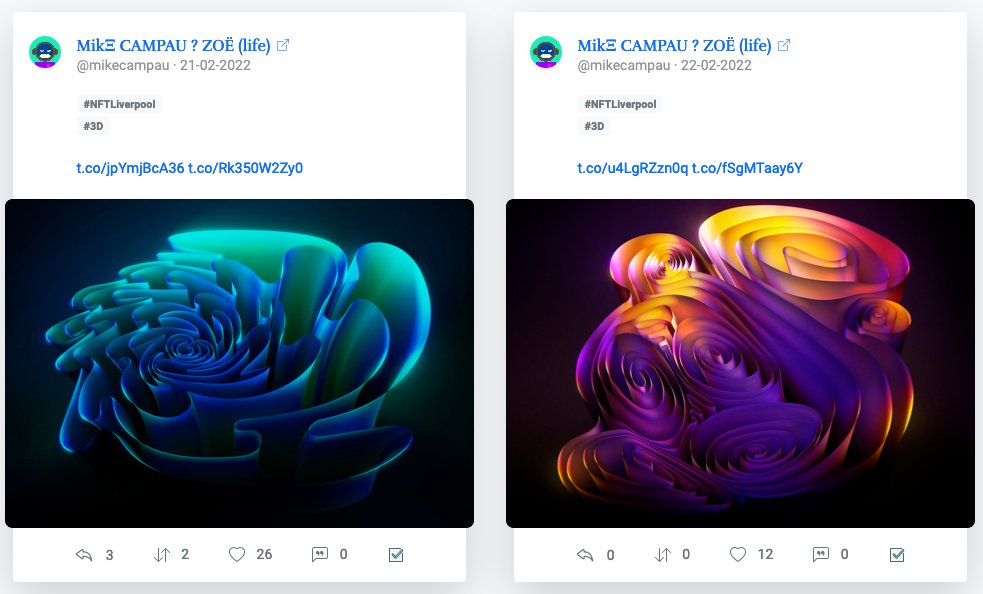 mikecampau's tweet image. gm

I'm super excited to announce that two of my ZOË pieces will be displayed at #NFTLiverpool  - "Blades" &amp;amp; "Magma" along with other incredible artists and curators.

The event starts April 21.