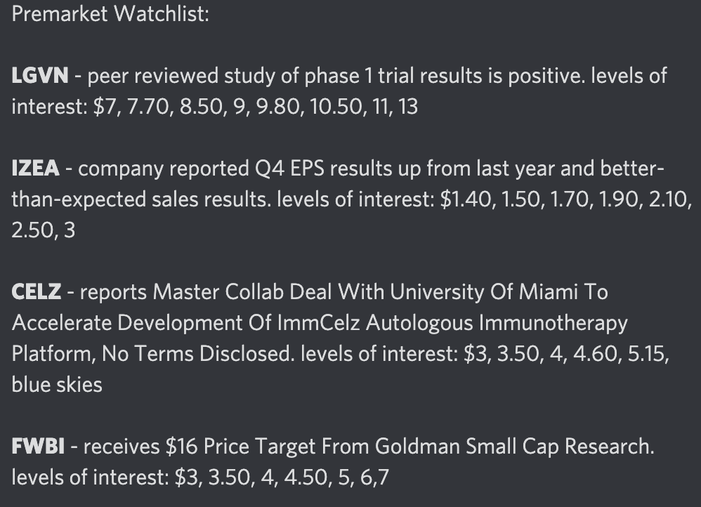 BlkMetalFinance's tweet photo. #premarket #stockmarket #watchlist 

$LGVN
$IZEA
#CELZ
$FWBI 

https://t.co/Jd9uVL5XhV https://t.co/6GTKBqAMMY