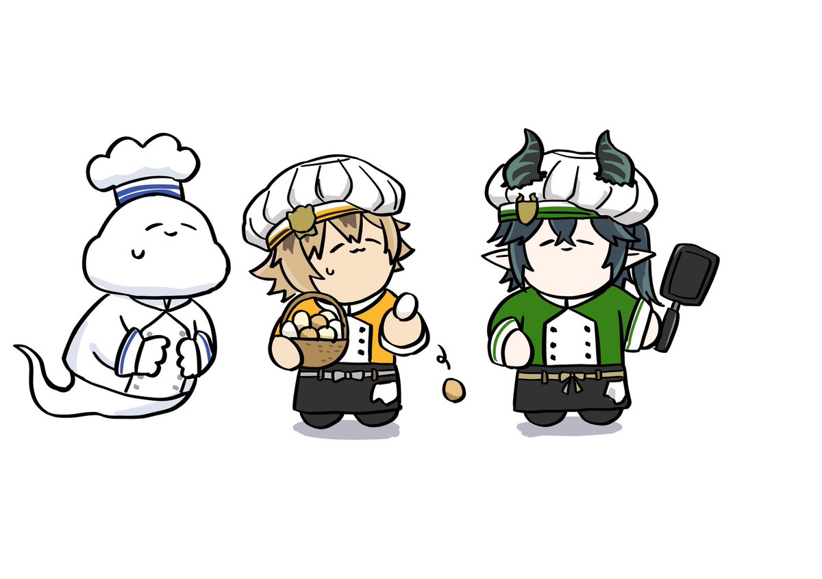 hat chef hat pointy ears egg closed eyes horns white background  illustration images