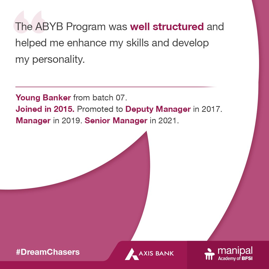 Manipal_BFSI's tweet photo. Here’s one of our #DreamChasers sharing how the Axis Bank Young Bankers Program helped him in his career.
#ManipalAcademyOfBFSI #Manipal #MABFSI #AssuredJob #FinanceSector https://t.co/iDFBgdHylt