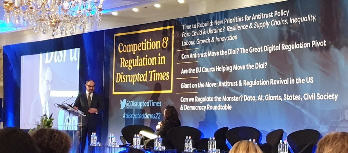 MariaSenVa's tweet photo. There's never been more alignement bt EU &amp; US on antitrust &amp; competition issues. Problems are global, we need decisive action now says @DOJPH 
Will US laws use the revised EU framework &amp; #DMA as an example? #disruptedtimes22 https://t.co/eNXQAlY0ea