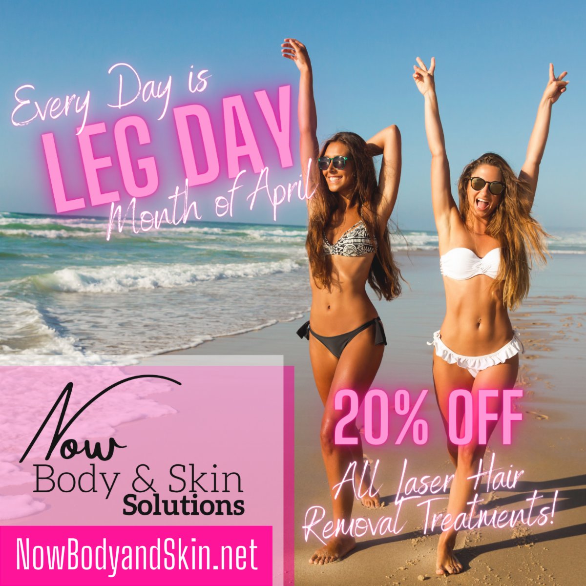 NOWBodyandSkin's tweet photo. 📣 Every day is LEG DAY! 🦵 The entire month of April - receive 20% off ALL Laser Hair Removal Treatments! 💃
👙 Bikini Line❓ ✅ 20% OFF! 
Under Arms❓ ✅ 20% OFF! 
Legs❓ ✅ 20% OFF!
Request a consultation today! 
https://t.co/fts5Czwglq
#LegDay #LaserHairRemoval #LegHair https://t.co/zrZbJ9wi8i