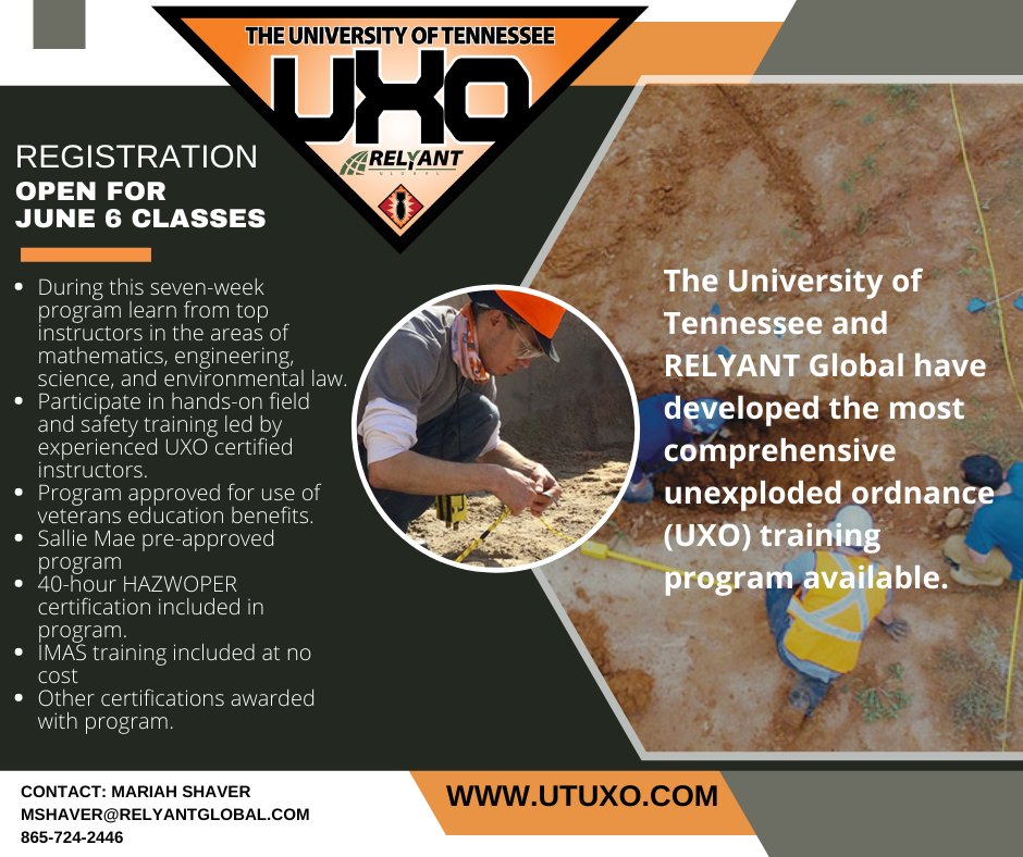 Did you miss registration for the #UXO Training Program that begins next week? No need to worry, the next round of classes will be from June 6 to July 22. Register today at utuxo.com!
