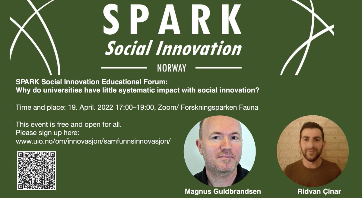 Many universities have difficulty in engaging with social innovation even when they have great motivation to do so, but why? In the next seminar series at <a href="/UniOslo/">Universitetet i Oslo</a>, <a href="/magnusgulbr/">Magnus Gulbrandsen</a> and I will discuss this issue. If interested, sign up via the link below. 
uio.no/om/innovasjon/…