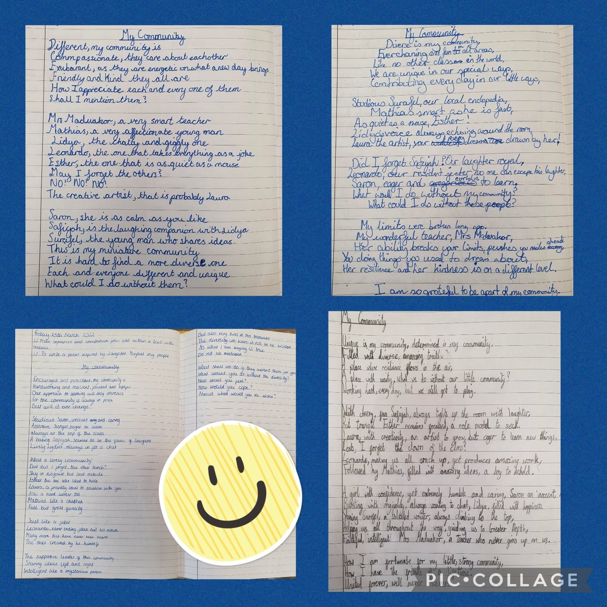 ststephensSW8's tweet photo. Year 6 wrote their own poems recently, inspired by the poem by Langston Hughes, 'My People' ๐ ๐ They also enjoyed reading them to the headteacher and to each other! ๐ @theliteracytree @LiteracyPippa #StStephensYear6 #StStephensWriting #StStephensLearning #StStephensStarsโญ๏ธ https://t.co/75wQnTGn1l