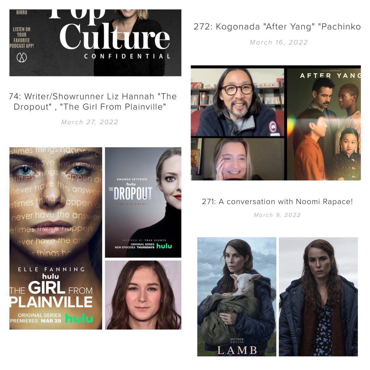 Listen to some very talented people on  Pop Culture Confidential! 🔥

#noomirapace #kogonada @itslizhannah @LambMovie @afteryangmovie #pachinko @TheDropoutHulu @PlainvilleHulu @StreamEvergreen @Spotify @podpopculture @ApplePodcasts