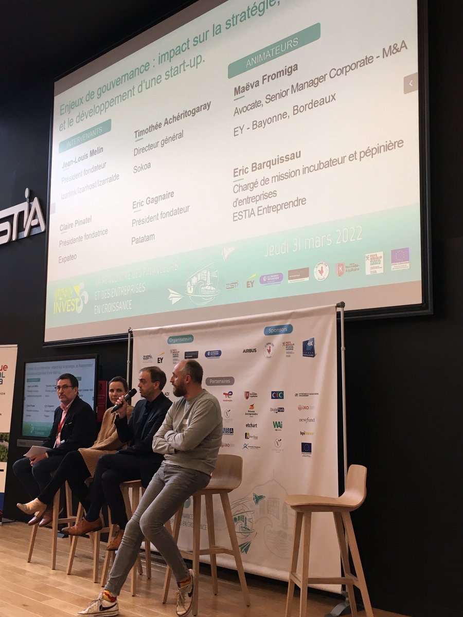 TechnopolePB's tweet photo. "Enjeux de #gouvernance : impact sur la stratégie, le financement et le développement d'une #startup", à #baskinvest avec le témoignage de JL Mélin d'@Izarlink, @clairentreprise d'@expateo, T. Acheritogaray de @SOKOAchairs et @EricGagnaire de @patatamfrance. 

@CommunautePB https://t.co/Y0NhFSzAbR