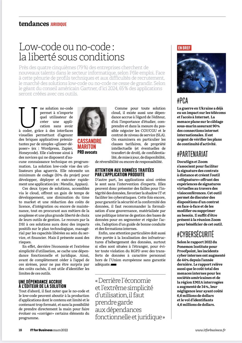 PRDAvocats's tweet photo. #low-code ou #No-code : La liberté sous conditions @ITforB https://t.co/Flhi5vm85a