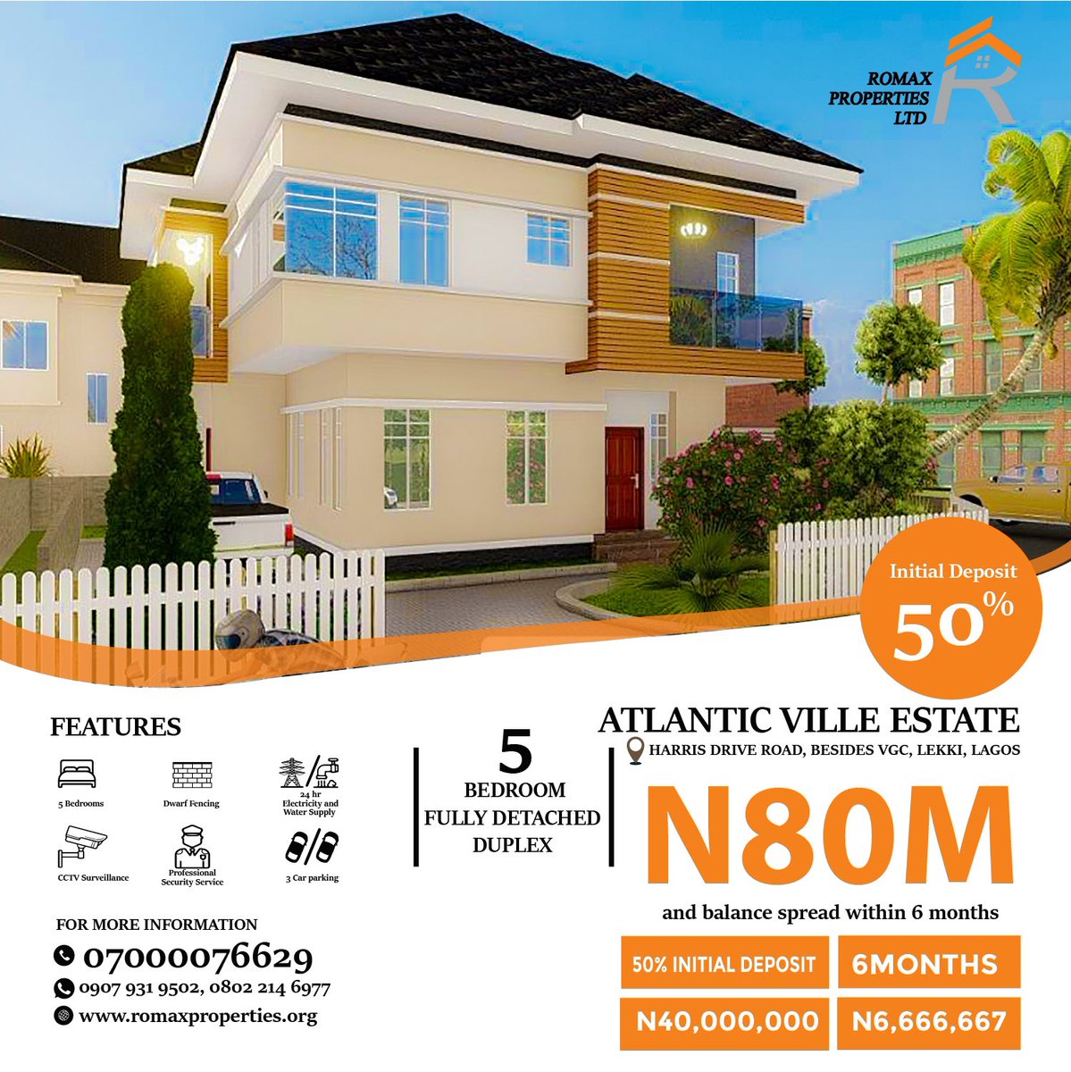 romaxproperty's tweet photo. For sale 5 Bedroom Fully Detached Duplex at our Atlantic Ville Estate. Price- N80M. 50% initial deposit with balance spread within 0-6 months. #romaxproperties #RealEstate #lagos https://t.co/hasn7hk81O