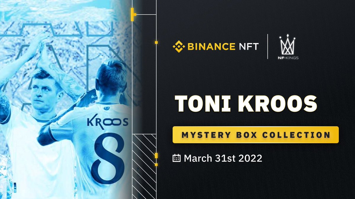binance's tweet photo. Live now: @ToniKroos NFT Mystery Box collection!

For the unaware, Toni Kroos is a professional footballer at @realmadrid.

Get your box➡️ https://t.co/xXbc75Kb5K https://t.co/R6nDZOMvwz