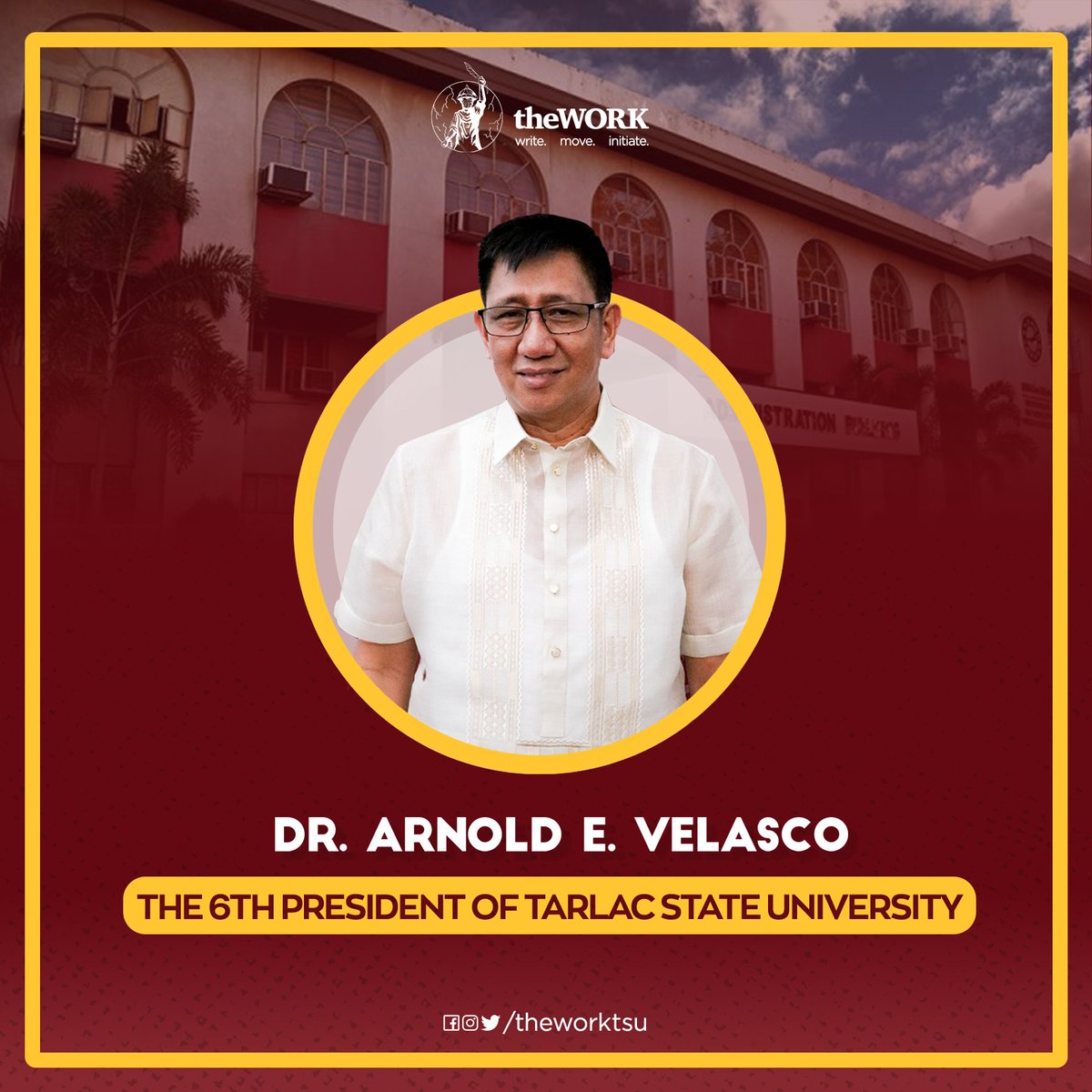theworktsu's tweet photo. BREAKING: Tarlac State University (TSU) welcomes its newly elected president, Dr. Arnold E. Velasco.

Read more: https://t.co/AIkvF7ztgm https://t.co/HX7KD3NXpK