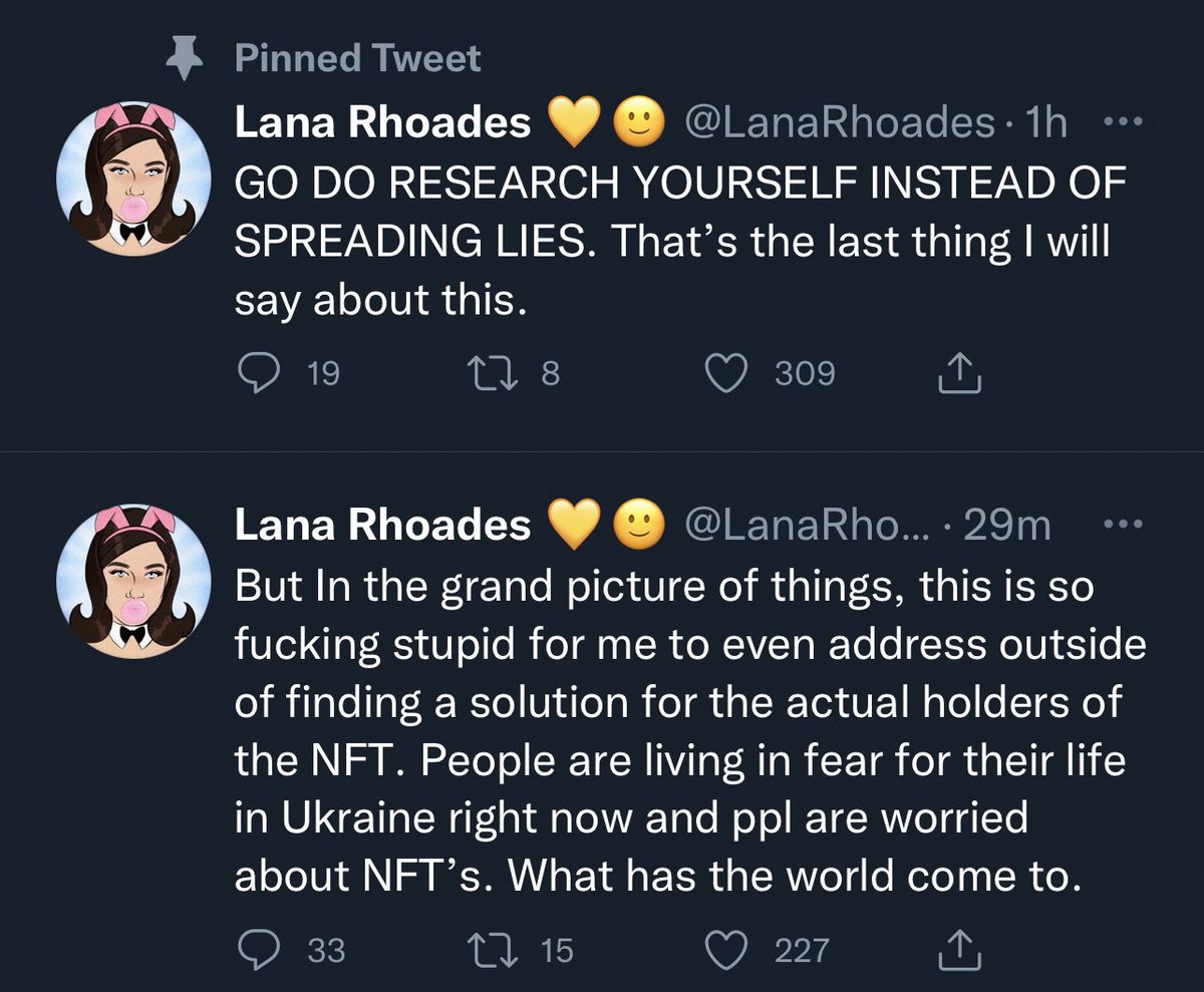 OnlyFansPostinL's tweet image. Scam people in an NFT rug pull use Ukraine to deflect criticism

Big brain time