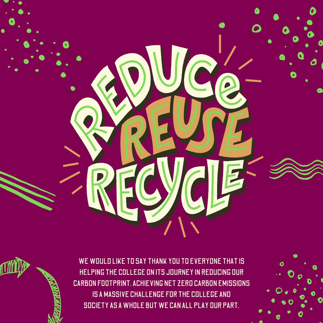 We would like to say thank you to everyone that is helping the college on its journey in reducing our carbon footprint. 
Achieving Net Zero carbon emissions is a massive challenge for the college and society as a whole but we can all play our part. ♻️