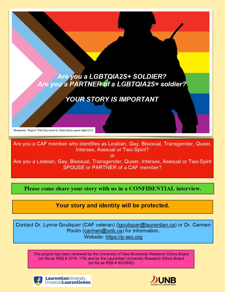 longobarrrdi's tweet photo. Seeking change through social research: @LynneG16 &amp; @PoulinCarmen are searching for LGBTQIA2S+ soldiers and their partners who want to share their experiences regarding the Canadian military. Help us recruit participants by sharing the poster below! @GSXS_UCalgary @SFUGSWS https://t.co/jH5CnWyARR