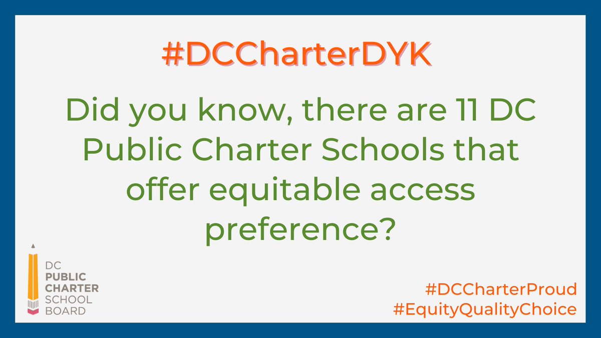 dcpcsb's tweet photo. Did you know, there are 11 @dcpcsb schools that offer equitable access preference?

More info here: https://t.co/8ic1kaFOjO 

#EquityQualityChoice #DCCharterDYK https://t.co/UyuRu4m5gt