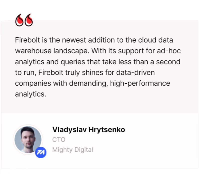 Firebolt (@firebolthq) on Twitter photo <a href="/inlife360/">Vladyslav Hrytsenko</a> explains why <a href="/mightydgtl/">Mighty Digital - Growth Engineering</a>, experts in data infrastructure and the providers of "Growth as a Service", chose to partner with Firebolt:
mighty.digital/blog/next-gene…
#datawarehousing #datainfrastructure #bigdataanalytics <a href="/inlife360/">Vladyslav Hrytsenko</a> explains why <a href="/mightydgtl/">Mighty Digital - Growth Engineering</a>, experts in data infrastructure and the providers of "Growth as a Service", chose to partner with Firebolt:
mighty.digital/blog/next-gene…
#datawarehousing #datainfrastructure #bigdataanalytics