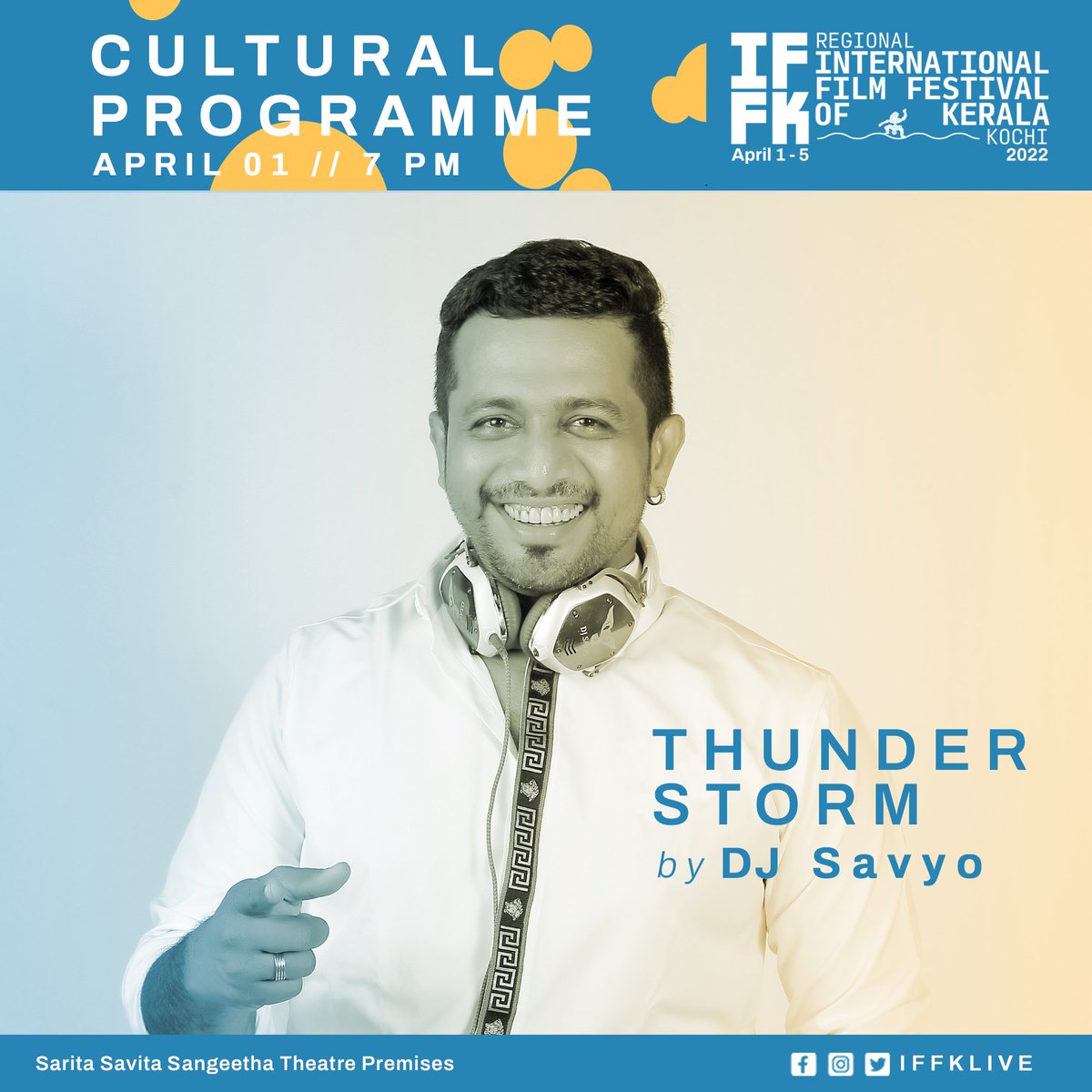 iffklive's tweet photo. RIFFK Kochi will have @djsavyomusic on 2022 April 01, 07 pm at Sarita Savita Sangeetha theatre premises.
Delegate / Student registrations are open. Visit https://t.co/yTlhEgfK8E
#riffk #riffkkochi #filmfestival #kochi #dj #djsavyo #delegate #registration https://t.co/CcP4MLMb0W