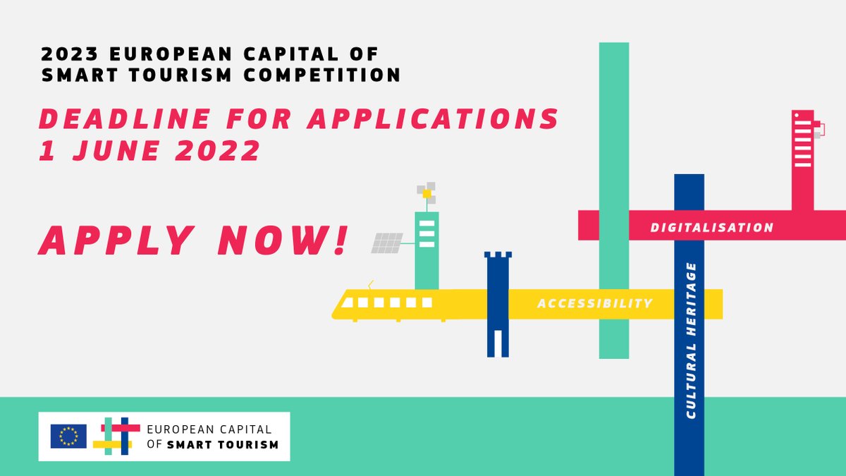 Internal Market, Industry, Entrepreneurship & SMEs (@eu_growth) on Twitter photo Looking to become the 2023 European Capital of Smart Tourism?🧳
If your city does tourism in an innovative, sustainable, and creative way, give it a try to become the next #EUTourismCapital. 
Applications are open📬 until 1 June 2022. 
More info➡️ SmartTourismCapital.eu Looking to become the 2023 European Capital of Smart Tourism?🧳
If your city does tourism in an innovative, sustainable, and creative way, give it a try to become the next #EUTourismCapital. 
Applications are open📬 until 1 June 2022. 
More info➡️ SmartTourismCapital.eu