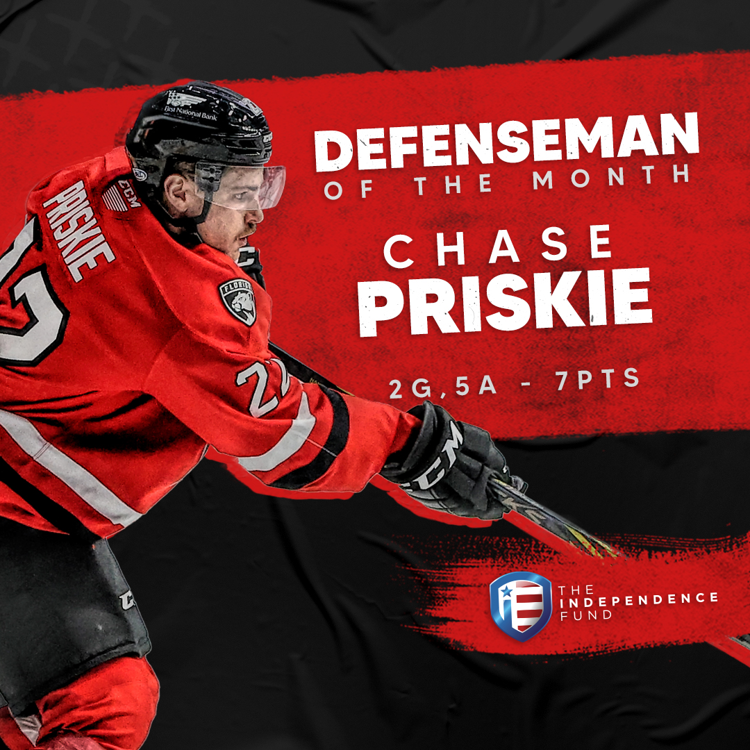 CheckersHockey's tweet photo. After leading the way on the blue line in March, Chase Priskie is the @IndyFund Defenseman of the Month! https://t.co/ZIKsWHM17r