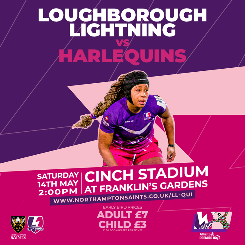 SaintsRugby's tweet photo. Lightning strikes again at the Gardens ⚡️

We're delighted to host @LightningRugby on Sat 14 May for their crunch @Premier15s clash with Harlequins.

Entry is FREE for Season Ticket Holders, or just £7 adult / £3 child 🎟