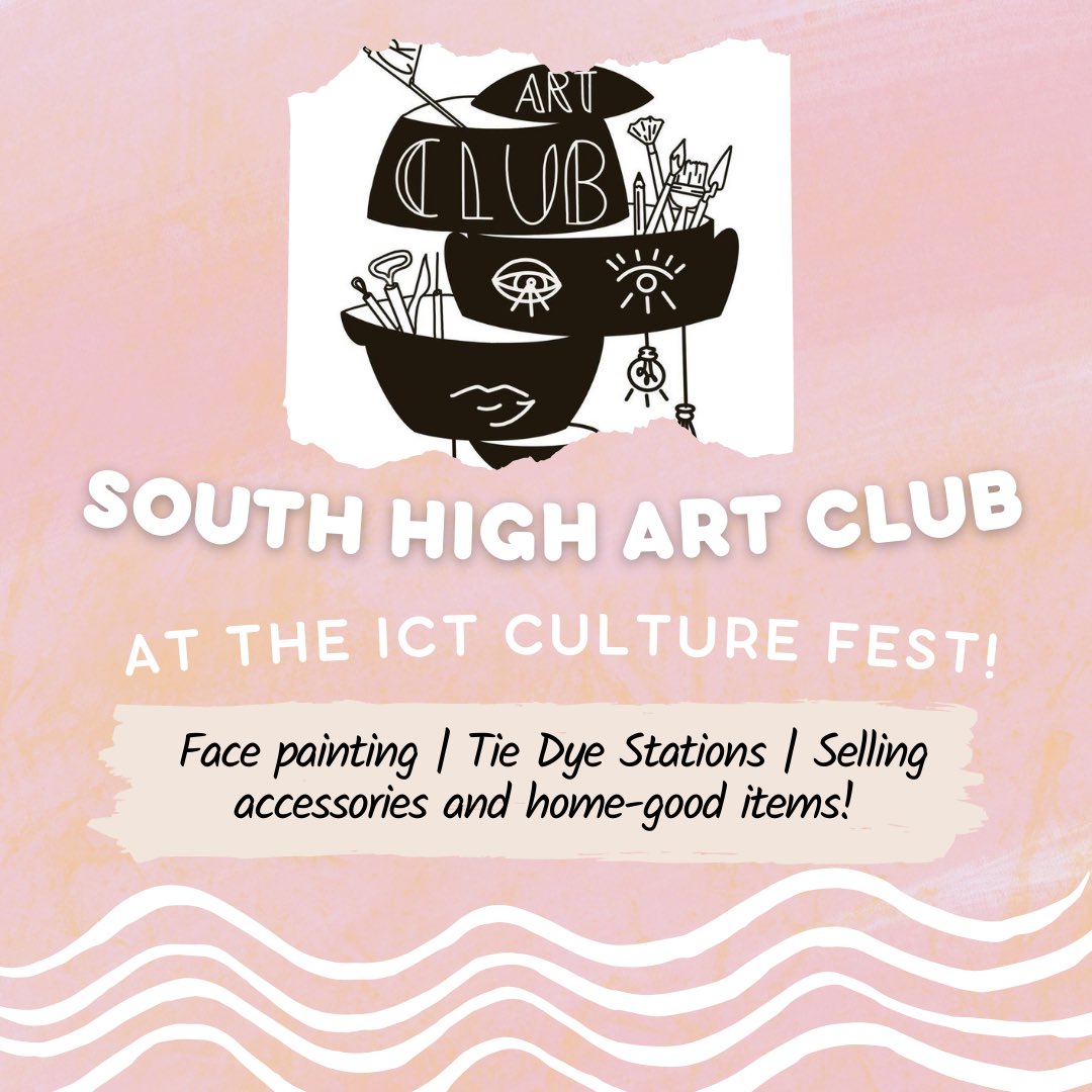 shsMCLA's tweet photo. The South High Art Club at the ICT Culture Event!! 

Face painting! Tie Dye Stations! Selling accessories! &amp; Home-good items!

We are so excited!! This Saturday, from 3-7pm! https://t.co/S5DOYkFmlg