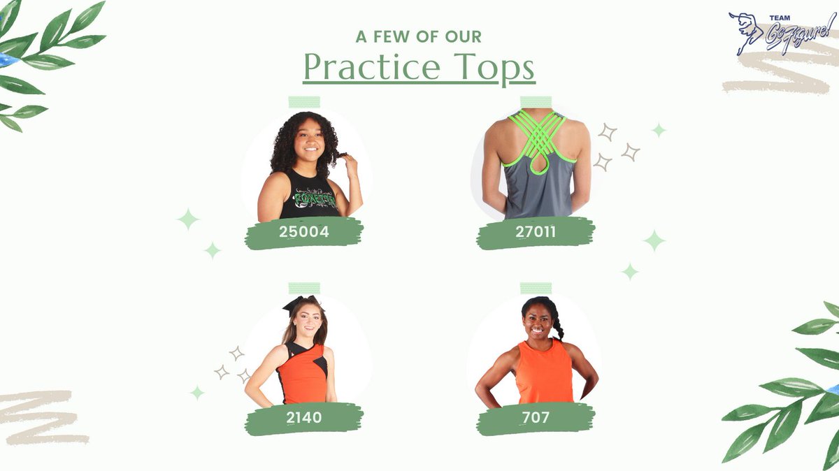 Just a sampling of our many practice tops!
So many options between styles, fabrics and colors!
Check them out! 
#drillteam #dance #colorguard #band #cheer