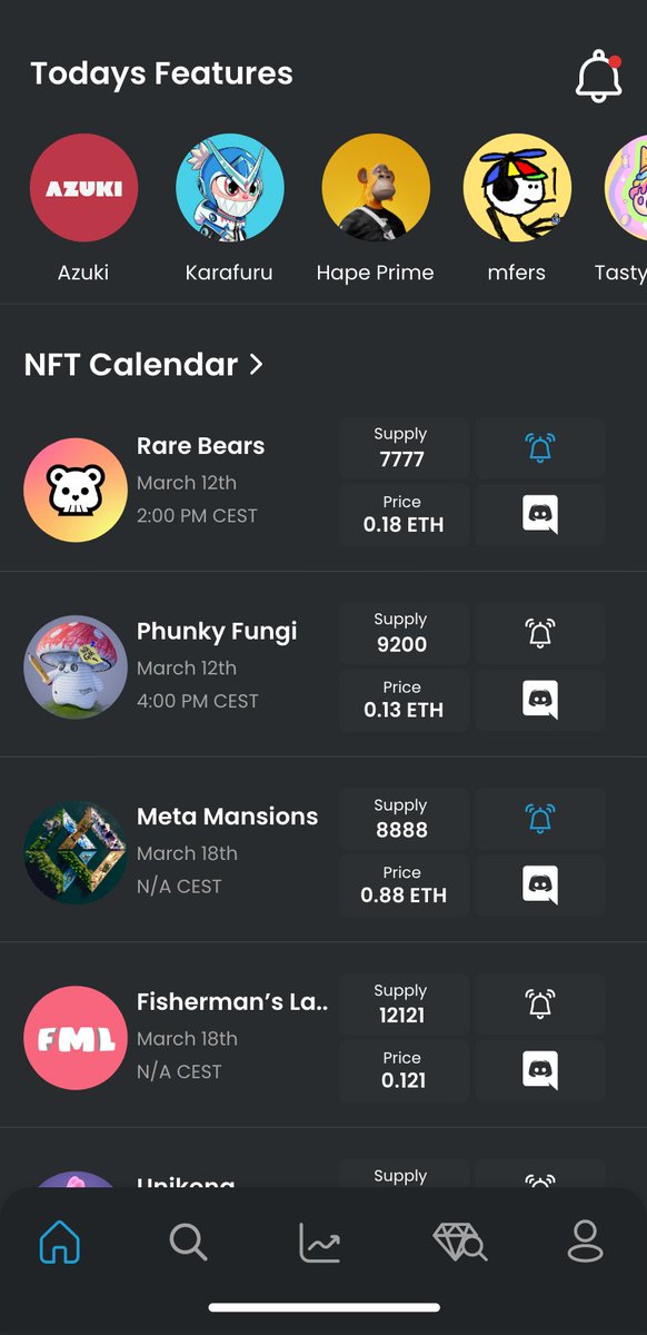 With our NFT Calendar, you will never miss a mint again. Turn on Push-Notifications and receive a notification 1 hour before the mint goes live📱🔔