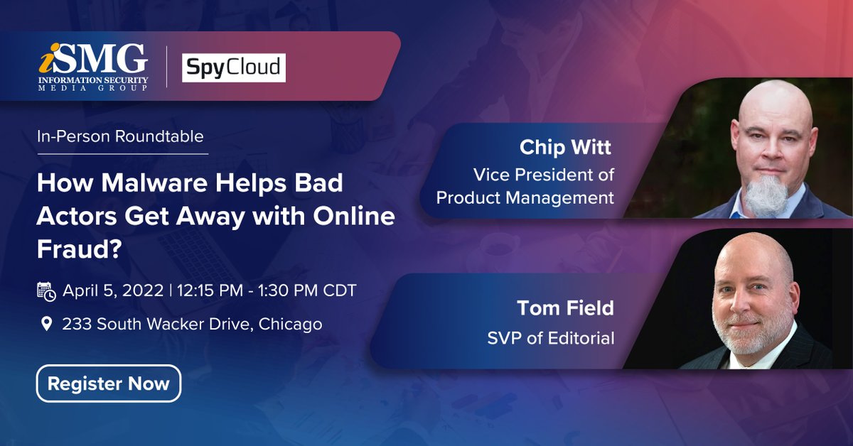 InfoRiskToday's tweet photo. When your users are affected by malware, it’s too late. Join this roundtable discussion to hear from Chip Witt at @SpyCloudCo on the latest #malwaretrends and what organizations can do to prevent or gain visibility into active infections.https://t.co/YHWX81V5Wg 
 @SecurityEditor https://t.co/epCCfIMcO2