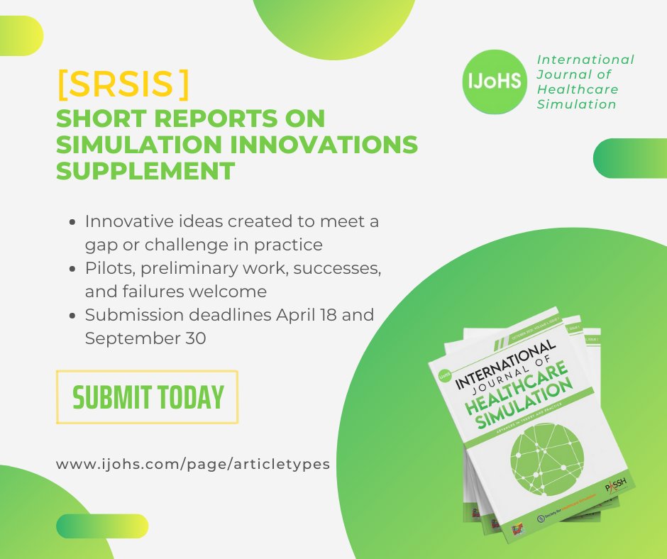 Do you have a simulation #innovation that "just happened"? Consider submitting your #quality improvement project, #simulation design, or #assessment project to <a href="/IJoHSim/">International Journal of Healthcare Simulation</a>! 
Learn more at ijohs.com/page/article-t…
@debranestel @SamanthaPDavis <a href="/RamiAhmedDO/">Rami Ahmed, DO, MHPE</a> <a href="/misraasit/">Asit Misra ☀️</a>
