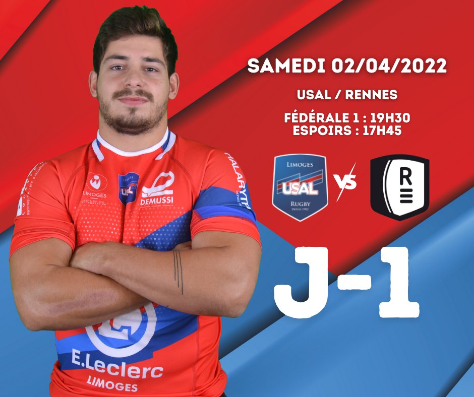 USALimoges's tweet photo. ➡ USAL vs RENNES : J-1 ⚡😍
Rendez-vous dès 17h30 au Stade !
Billetterie en ligne : https://t.co/DUh9KxApDL
#Fédérale1 #Espoirs #LimogesRugby #BleusetRouges https://t.co/dV1nHNygpp