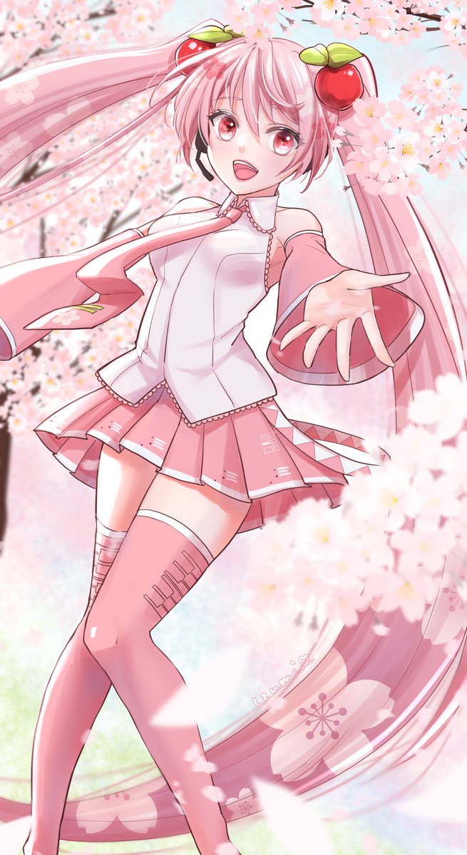 初音ミク ,桜ミク 「春色を響かせて #桜ミク」|餅田いずみ⭐️ご依頼受付中のイラスト