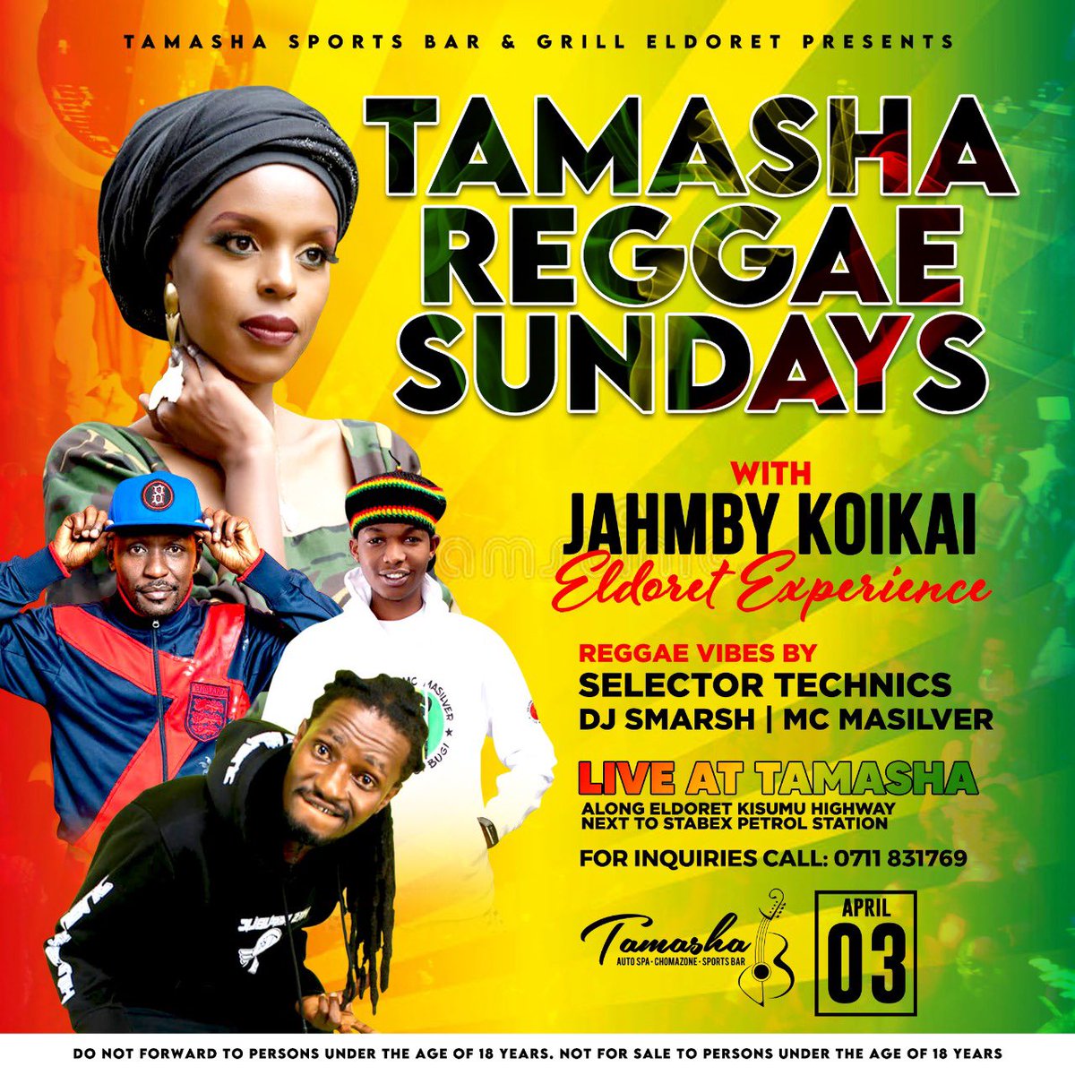 McMasilver's tweet photo. ELDORET HERE WE COME WITH LOVE N REGGAE..... Tamasha Eldoret
Let the soothing sensations of reggae music take you over this coming Sunday 3rd April 🔥🔥🔥
Guest: @Jahmbeekoikai alongside Selector Technix
Hosted By @djsmash254 & @McMasilver
#IrieginalBugiBugi https://t.co/Fl1sUOHui0