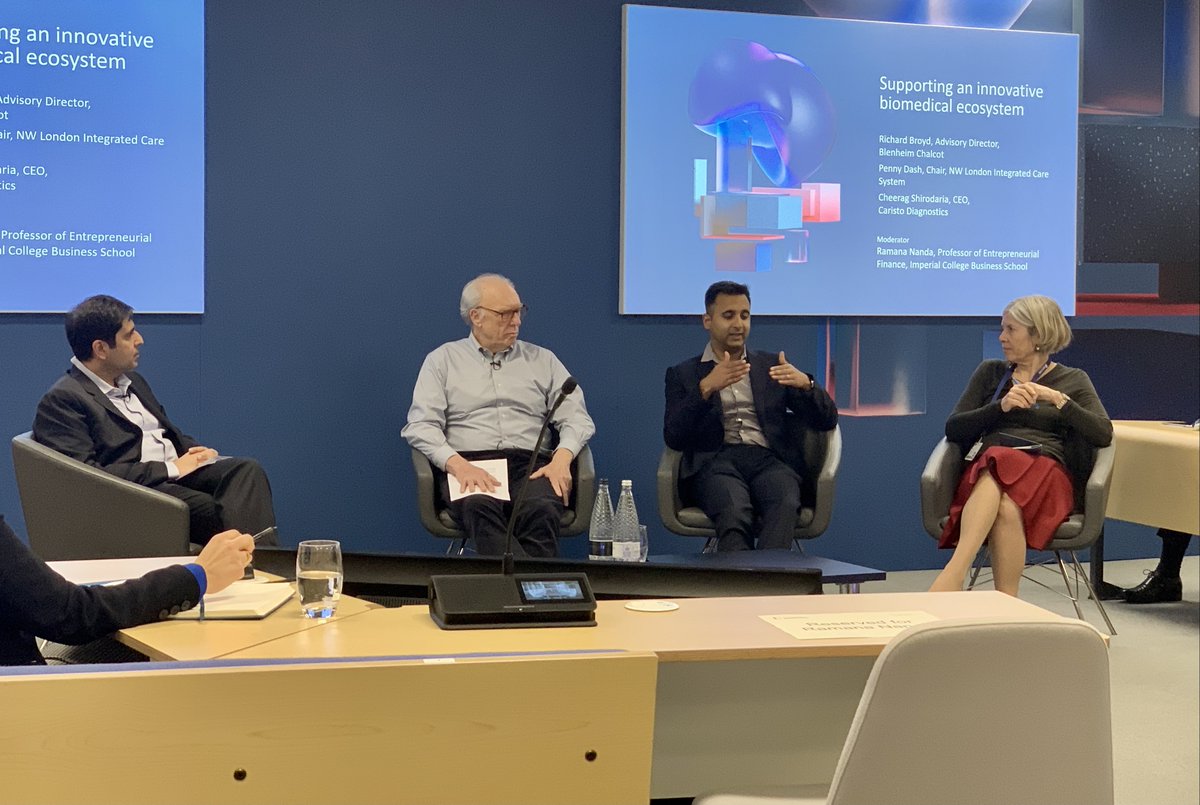ImperialBiz's tweet photo. How do we support an innovative biomedical ecosystem? ๐ฉบ๐
Prof Ramana Nanda discusses w/ Richard Broyd (Advisory Director @blenheimchalcot), Cheerag Shirodaria (CEO @CaristoHeart) & Penny Dash (Chair, NW London Integrated Care System).
#IBConf22 Watch: https://t.co/wQfbaSKTqL https://t.co/1H0VJbULIT