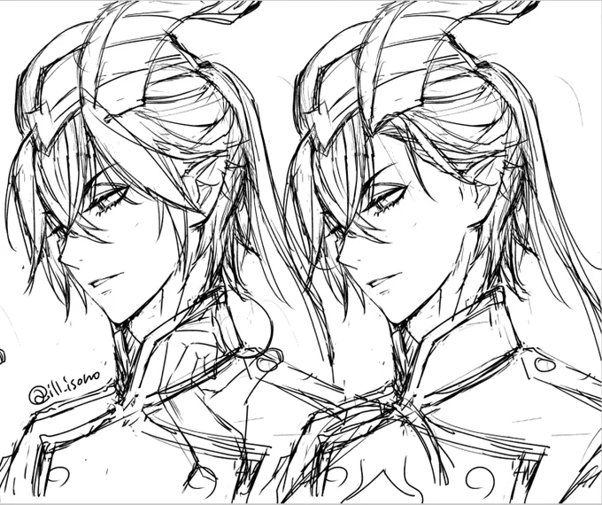 とりあえずちょろっと描いてみたけど分け目がほぼ妄想すぎて全く似ないよ🥲でも分かれてる気がするんだよなぁ…気のせいかなぁ https://t.co/znc0UodLOU 