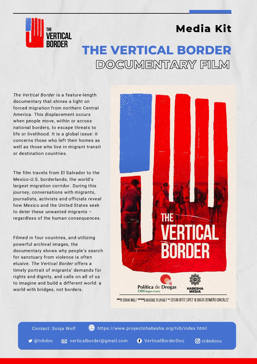 tvbdoc's tweet photo. We share with you the media kit of The Vertical Border, our #documentary that looks at forced #migration from #CentralAmerica and US #border externalization: https://t.co/jFVEvAzZeU 

#cinema #violence #ElSalvador #Honduras #Guatemala #Mexico #UnitedStates #VerticalBorderDoc https://t.co/BuHUcKrAAO