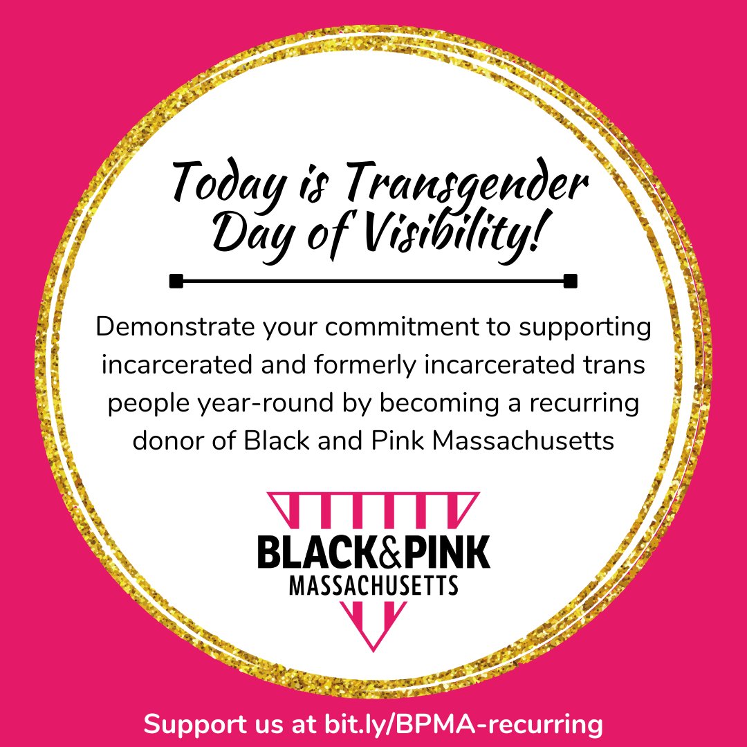 For #TransDayOfVisibility we're kicking off a recurring donor drive. We fight for incarcerated LGBTQ+ people/PLWH, &amp; see the overrepresentation of trans people in all areas of the criminal punishment system.

Recurring support is essential to our work! bit.ly/BPMA-recurring