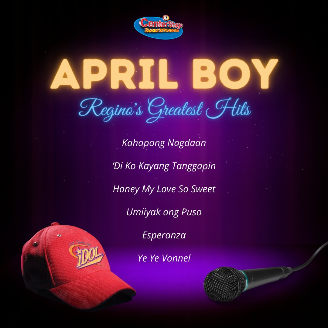 Celebrate the musical legacy of April Boy Regino as this beloved ballad singer's birth month starts. 🎵🎤

Get ready for some hugot and group singalong.❤

#CelebrateSafely #CelebrateAtCenterStage #ktvmanila #karaokenight #karaokeph #karaokephilippines #AprilBoyRegino
