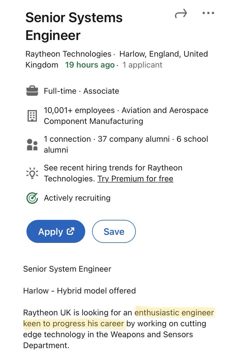 mathematigals's tweet photo. Job description for engineering position at @RaytheonTech: “Raytheon UK is looking for an enthusiastic engineer keen to progress *his* career”. Hopefully an unfortunate mistake but nonetheless this language is dissuasive for #WomenInSTEM. Please address this @Raytheon_Jobs https://t.co/HDBdsc05v3