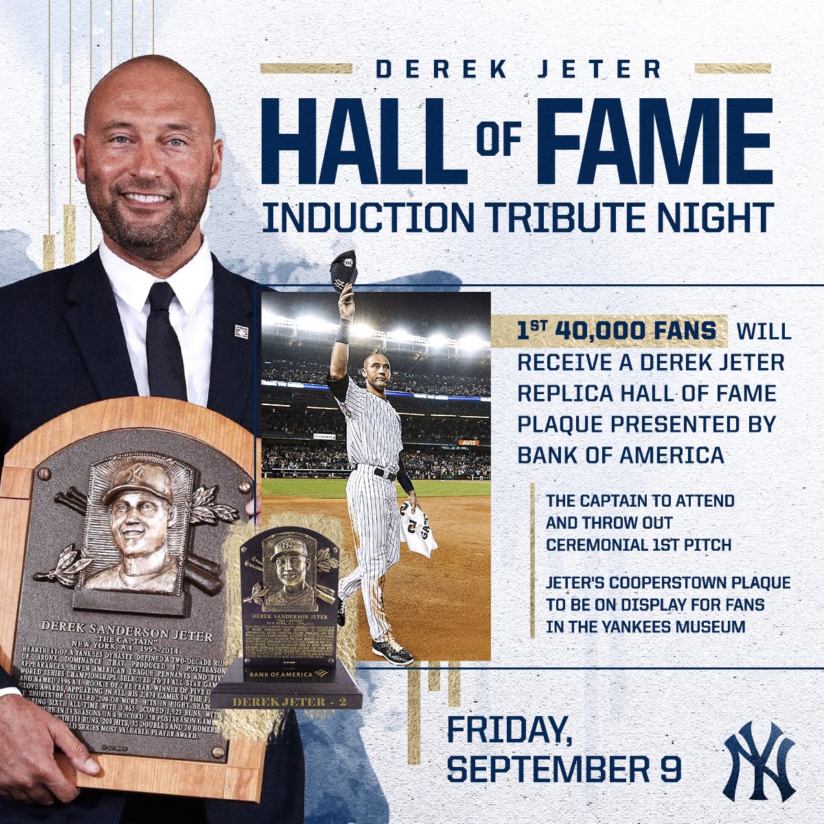 New York Yankees on X: Join us on Friday, September 9 as we celebrate The  Captain on Derek Jeter Hall of Fame Induction Tribute Night. 🎟️ Tickets:    / X