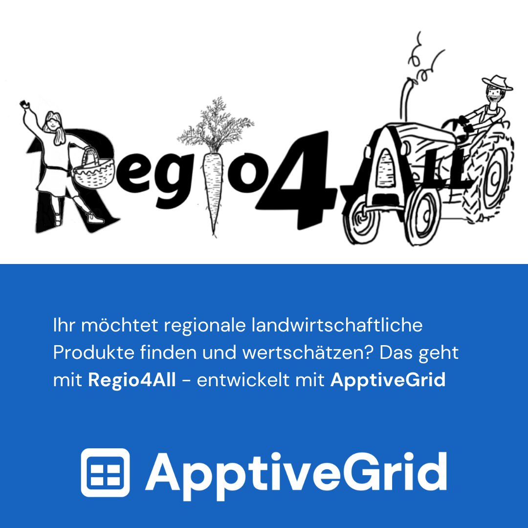 ApptiveGrid's tweet photo. Heute wollen wir euch @regio4All vorstellen! Diese App möchte Verbraucher:innen und regionale Produzent:innen zusammenbringen. 🧑🏽‍🌾
Wo ist der nächste Hofladen?  Wo bekomme ich eine Gemüsekiste her? 🥩🧀🥚
#apptivegrid #nocode #digitalization #database #spreadsheet #startupcologne https://t.co/dV3td6N3e4