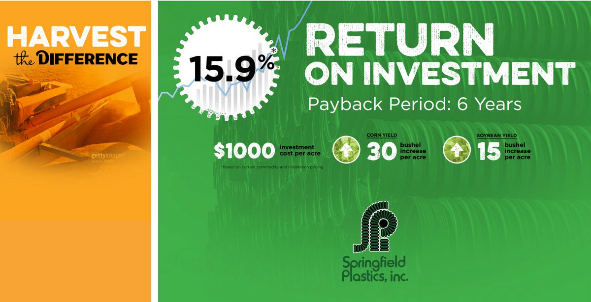 SPIPipe's tweet image. For fields that yield, install our tile drainage system in your farm and get 15.9% return on your investment.