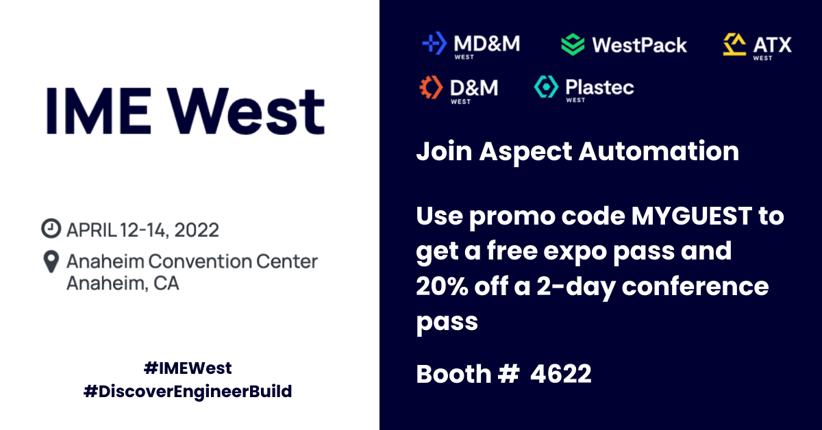 ATX West opens in less than two weeks! Please join Aspect Automation in Booth 4622 and our Burke Porter Group partners NACS (3531) and Kinematic (2008) to learn how we can help with custom or standard automation solutions, contract manufacturing, and more. l.feathr.co/Aspect-Automat…