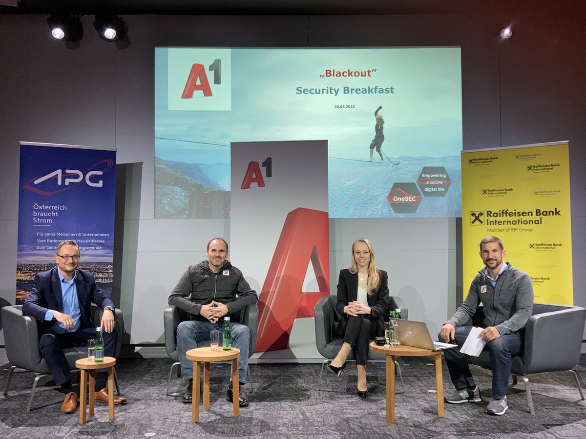 apg_at's tweet photo. Beim #SecurityBreakfast von @a1telekom hat Kurt Misak (APG) gemeinsam mit Christian Zeindlhofer (A1), Theresa Sageder (Raiffeisenbank International) und Christoph Moser (A1) über die #Versorgungssicherheit in Österreich diskuiert. Danke für die Einladung! #ÖsterreichbrauchtStrom https://t.co/NgHeFMJxWH